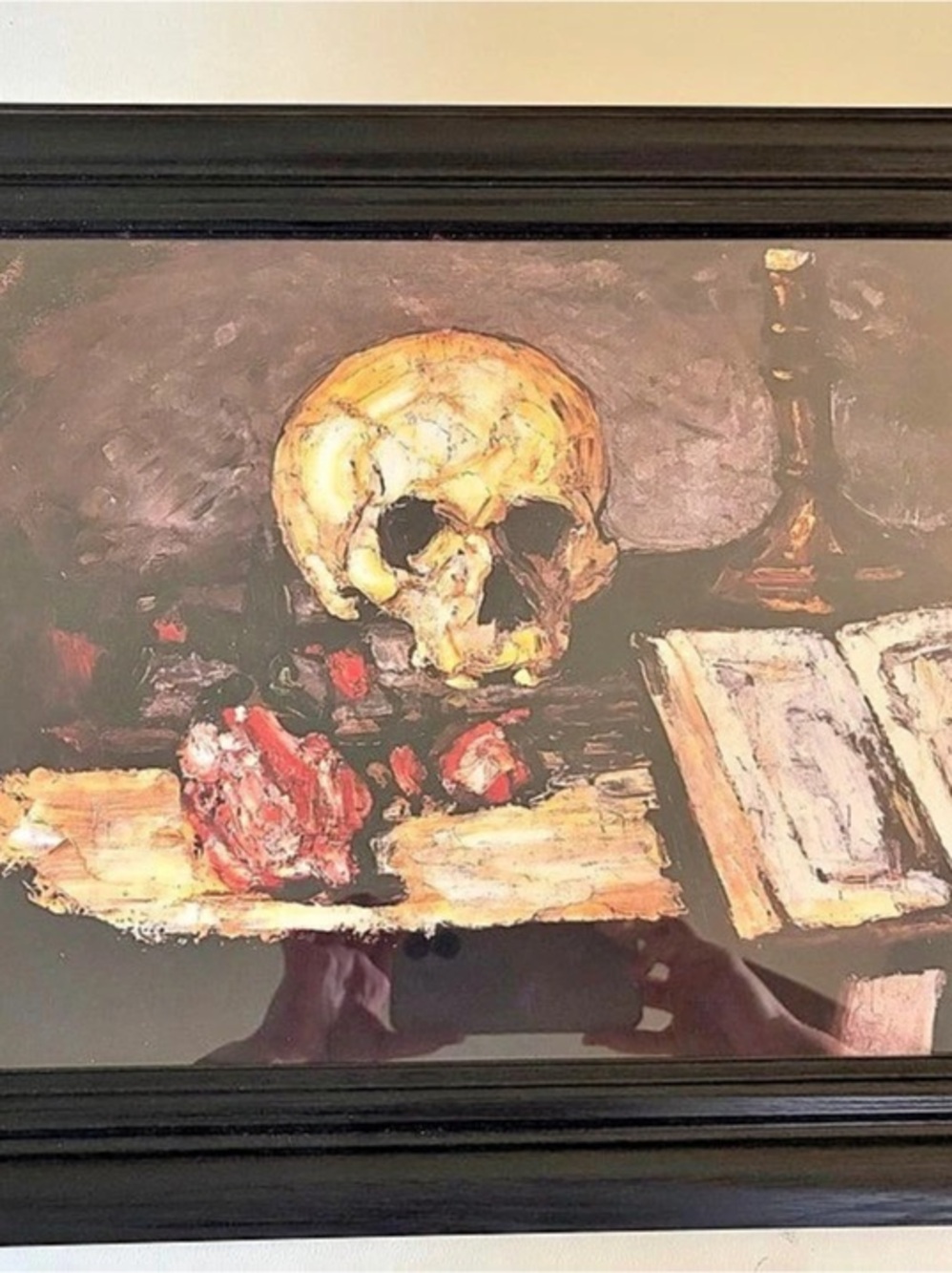 Framed Skull Painting Black & Brown